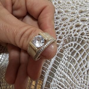 Men's Silver  Ring with Crystal Accent Size8